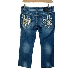 Miss Me Fleur De Lis Embellished Cropped Jeans Capri Women's Size 28